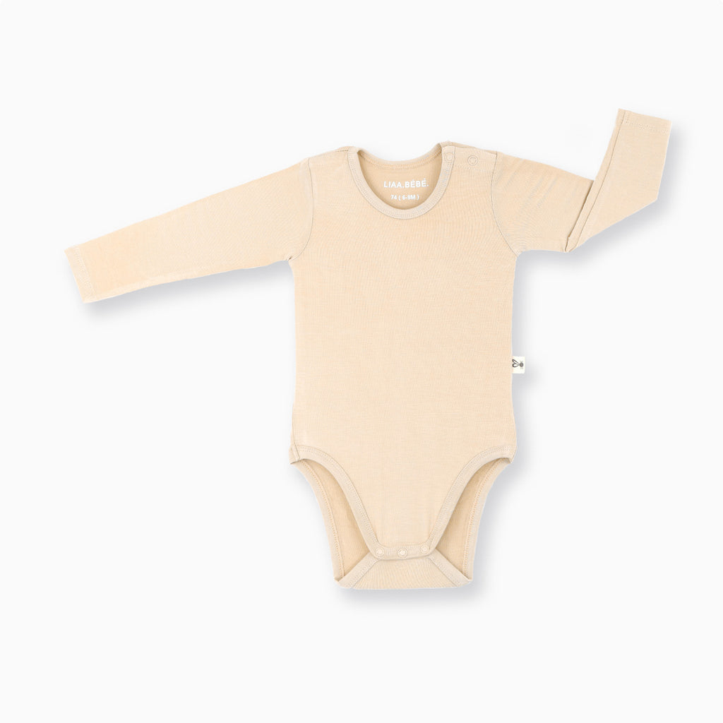 Almond Bambusz Patentos Hosszú Ujjú Body Bézs - LiaaBebe