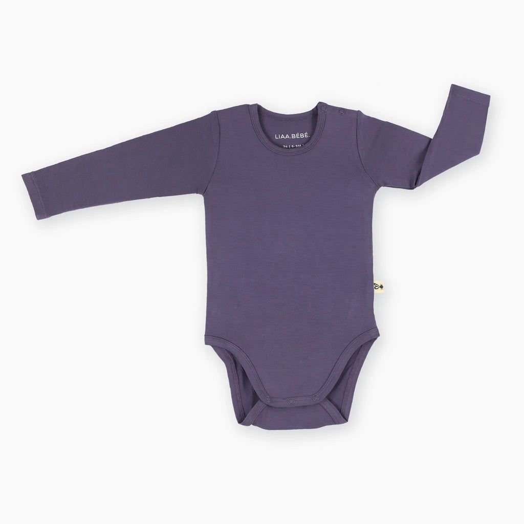 Body - Aubergine Purple Bambusz Patentos Hosszú Ujjú Body