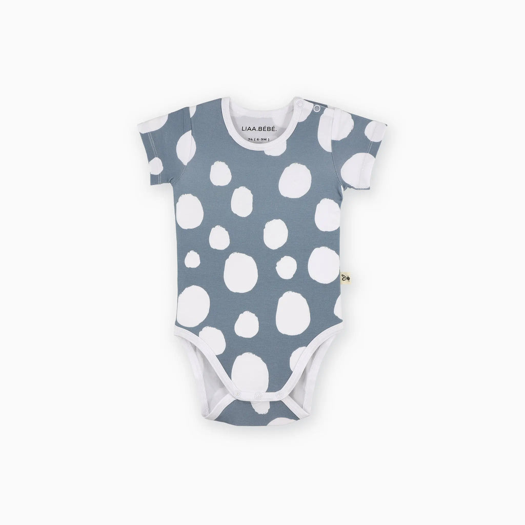 Body - Navy Grey Dínós Bambusz Patentos Rövid Ujjú Body