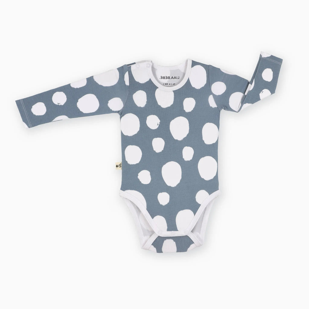 Body - Navy Grey Dínós Bambusz Patentos Hosszú Ujjú Body