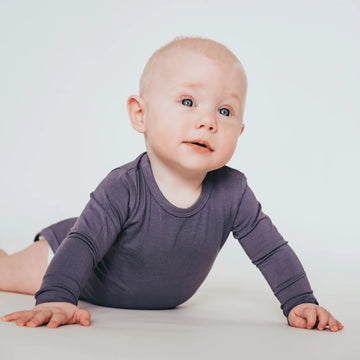 Body - Aubergine Purple Bambusz Patentos Hosszú Ujjú Body