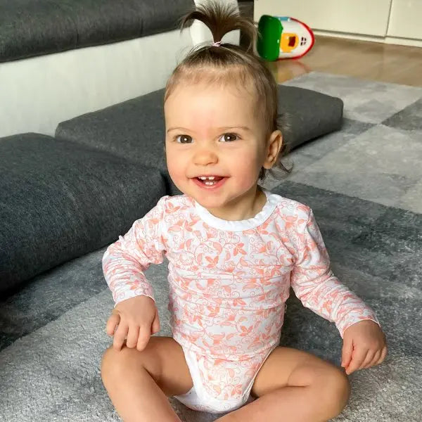 Body - Peach Flower Bambusz Patentos Hosszú Ujjú Body