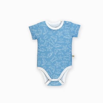 Kék cápa mintás rövid ujjú baba body 