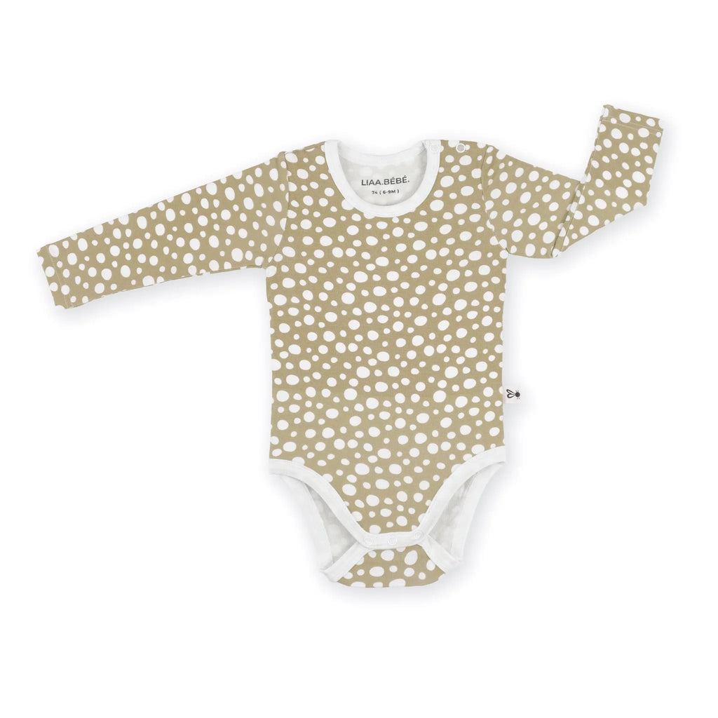Dark Beige Dínós Bambusz Patentos Hosszú Ujjú Body Body liaabebe 